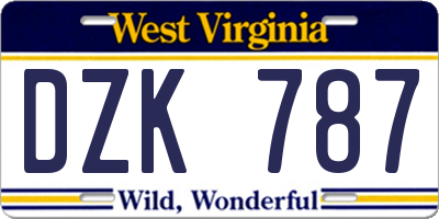 WV license plate DZK787