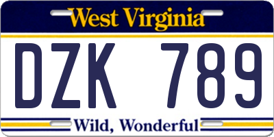 WV license plate DZK789