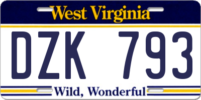 WV license plate DZK793