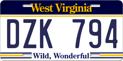 WV license plate DZK794