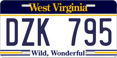 WV license plate DZK795
