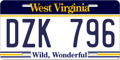 WV license plate DZK796
