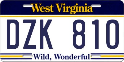 WV license plate DZK810