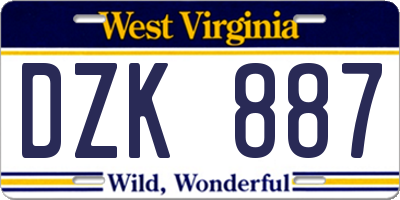 WV license plate DZK887