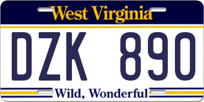 WV license plate DZK890