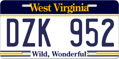 WV license plate DZK952