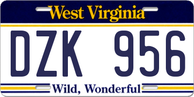 WV license plate DZK956