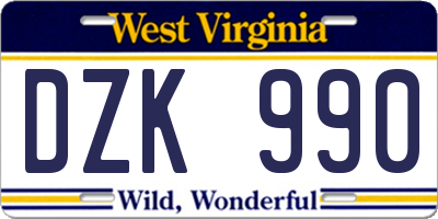 WV license plate DZK990
