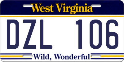 WV license plate DZL106
