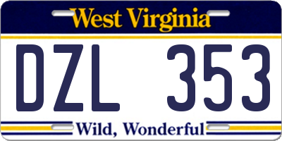 WV license plate DZL353