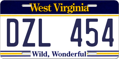 WV license plate DZL454