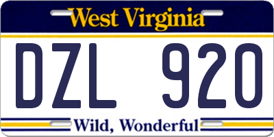 WV license plate DZL920