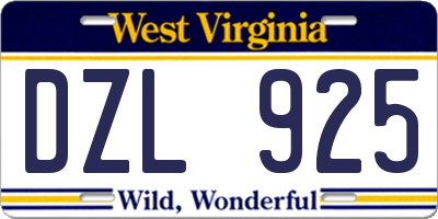 WV license plate DZL925