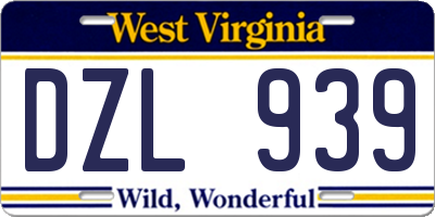 WV license plate DZL939