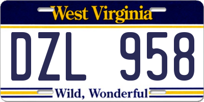WV license plate DZL958
