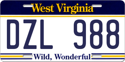 WV license plate DZL988
