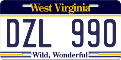 WV license plate DZL990