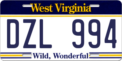 WV license plate DZL994