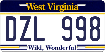 WV license plate DZL998