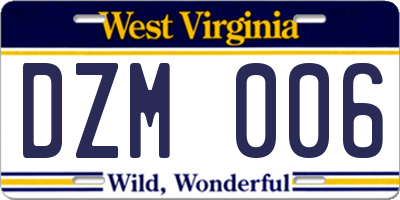 WV license plate DZM006