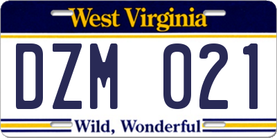 WV license plate DZM021