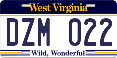 WV license plate DZM022