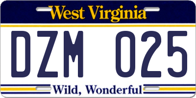 WV license plate DZM025