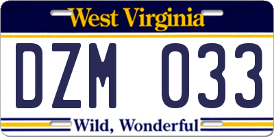 WV license plate DZM033