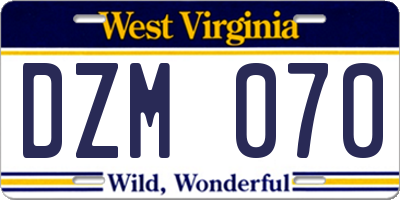 WV license plate DZM070
