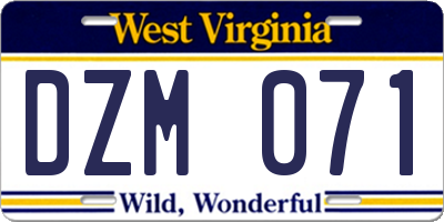 WV license plate DZM071