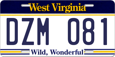 WV license plate DZM081