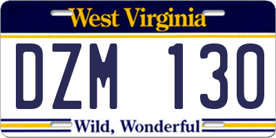 WV license plate DZM130