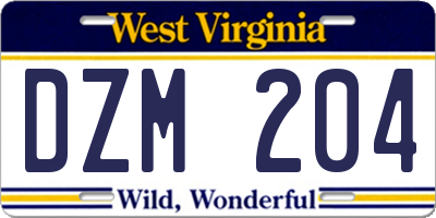 WV license plate DZM204