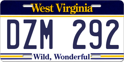 WV license plate DZM292