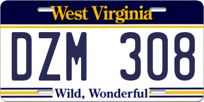 WV license plate DZM308