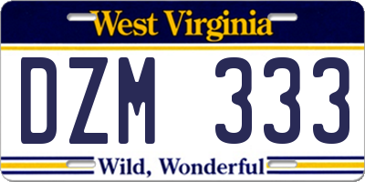 WV license plate DZM333