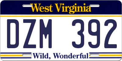 WV license plate DZM392