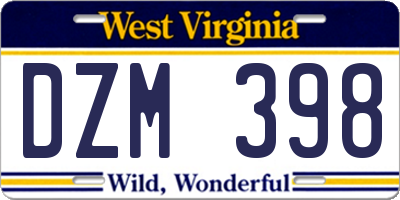 WV license plate DZM398