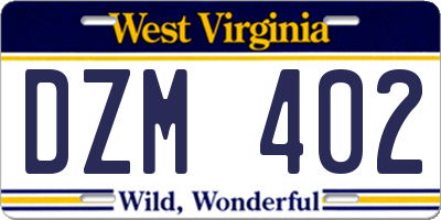 WV license plate DZM402