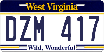 WV license plate DZM417