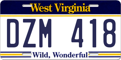 WV license plate DZM418