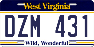 WV license plate DZM431