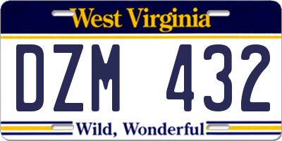 WV license plate DZM432
