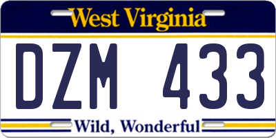 WV license plate DZM433