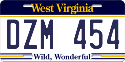 WV license plate DZM454