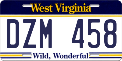 WV license plate DZM458