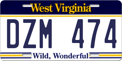 WV license plate DZM474