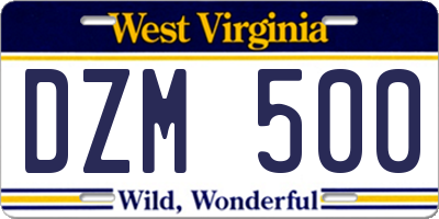 WV license plate DZM500