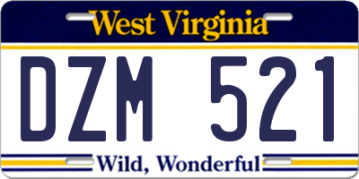 WV license plate DZM521