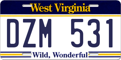 WV license plate DZM531